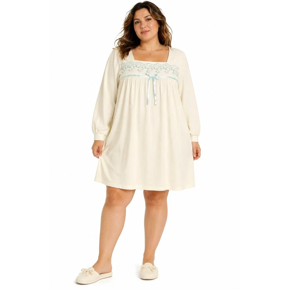 Vintage Nightgown 1X Embroidered Lace Ribbon Babydoll Coquette Granny Sears